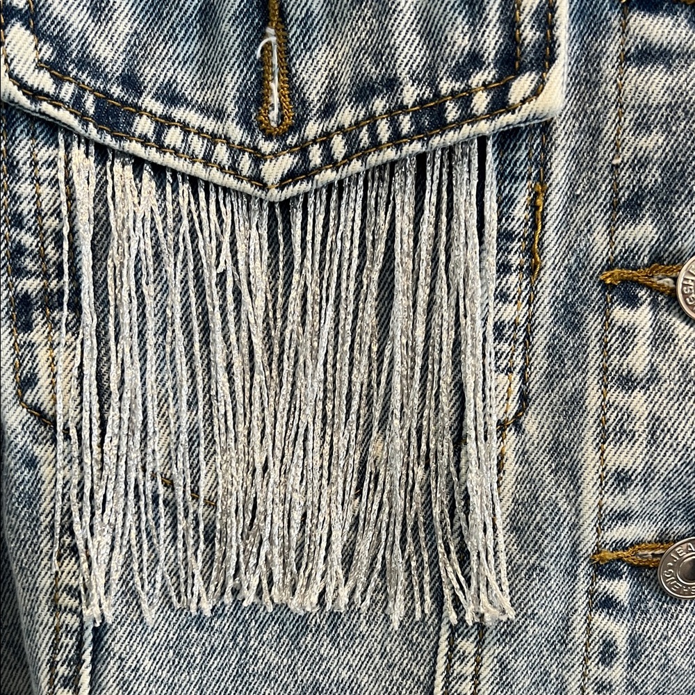 Fringe-Trimmed Light Blue Denim Jacket - Picture 4 of 7